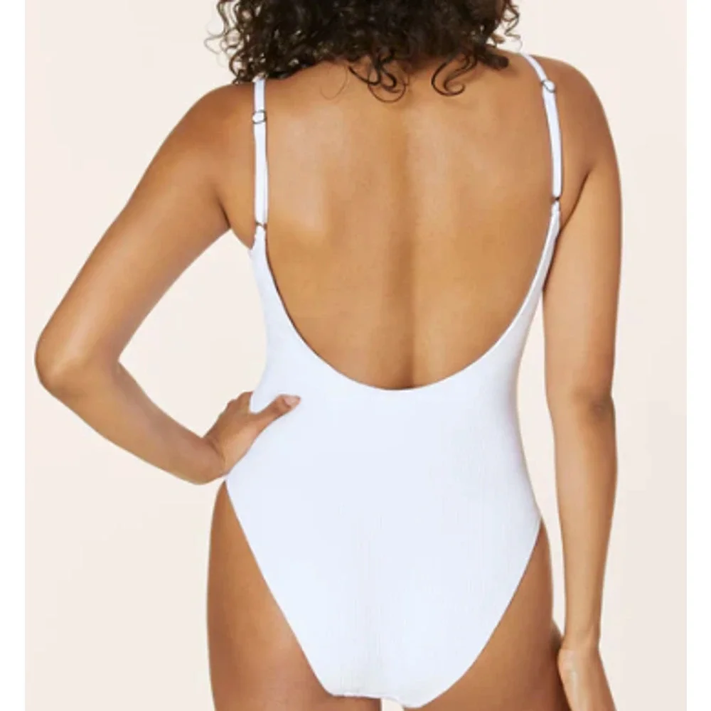 NWT Andie Women's The Laguna Ribbed Open Back One Piece Swimsuit White Size XST